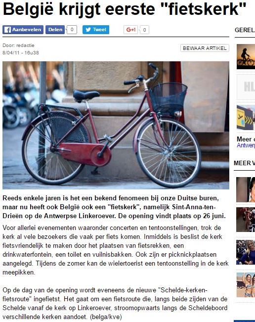 ANNA3 in de pers | 8 april 2011 | Het Laatste Nieuws | Belgie krijgt eerste fietskerk